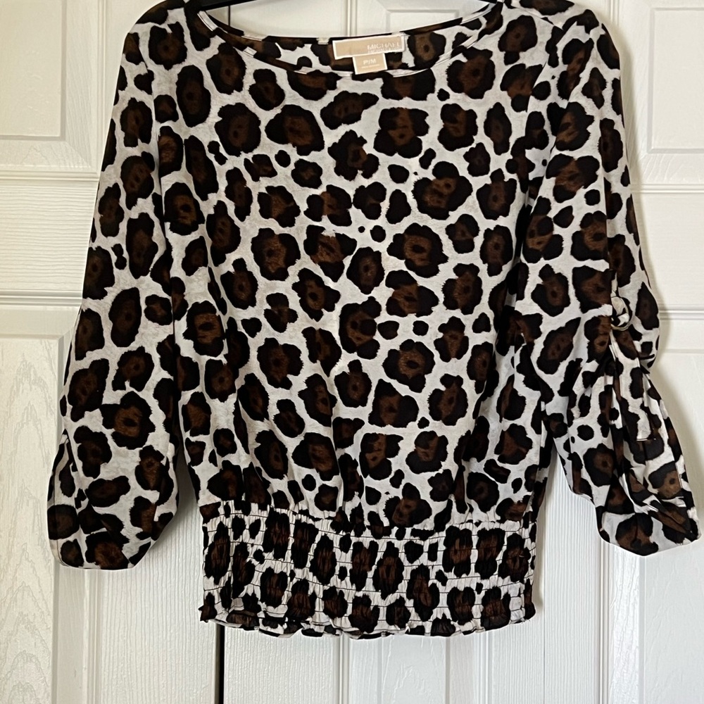 Michael Kors Black and White Blouse Relaxed Smocked